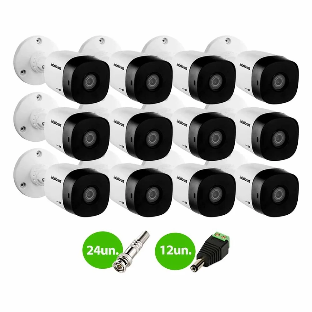 Kit 12 Câmeras Intelbras Vhl 1120 Bullet Hdcvi Lite, Hd 720p 3.6mm Visão Noturna 20m Ip66 + Conector