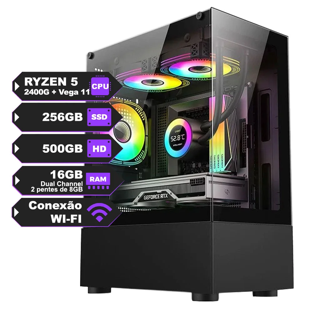 Pc Gamer Ryzen 5 2400G c Placa Vega 11 HD 756GB