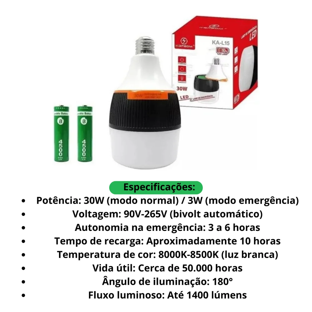 Lâmpada De Emergência De LED Liga Após Faltar Energia Cor Branco 110v/220v