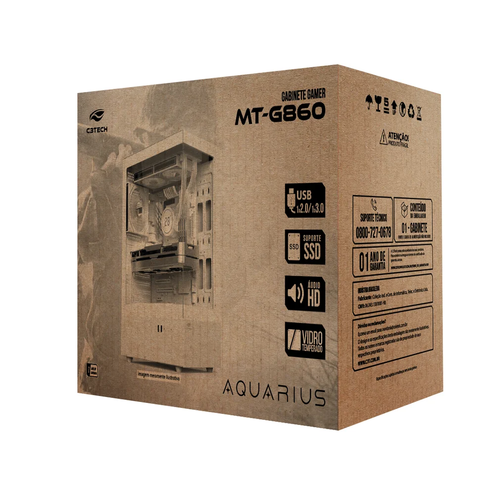 Gabinete Gaming C3tech Aquarius Branco Com Vidro Temperado Sem Fonte - Mt-g860wh