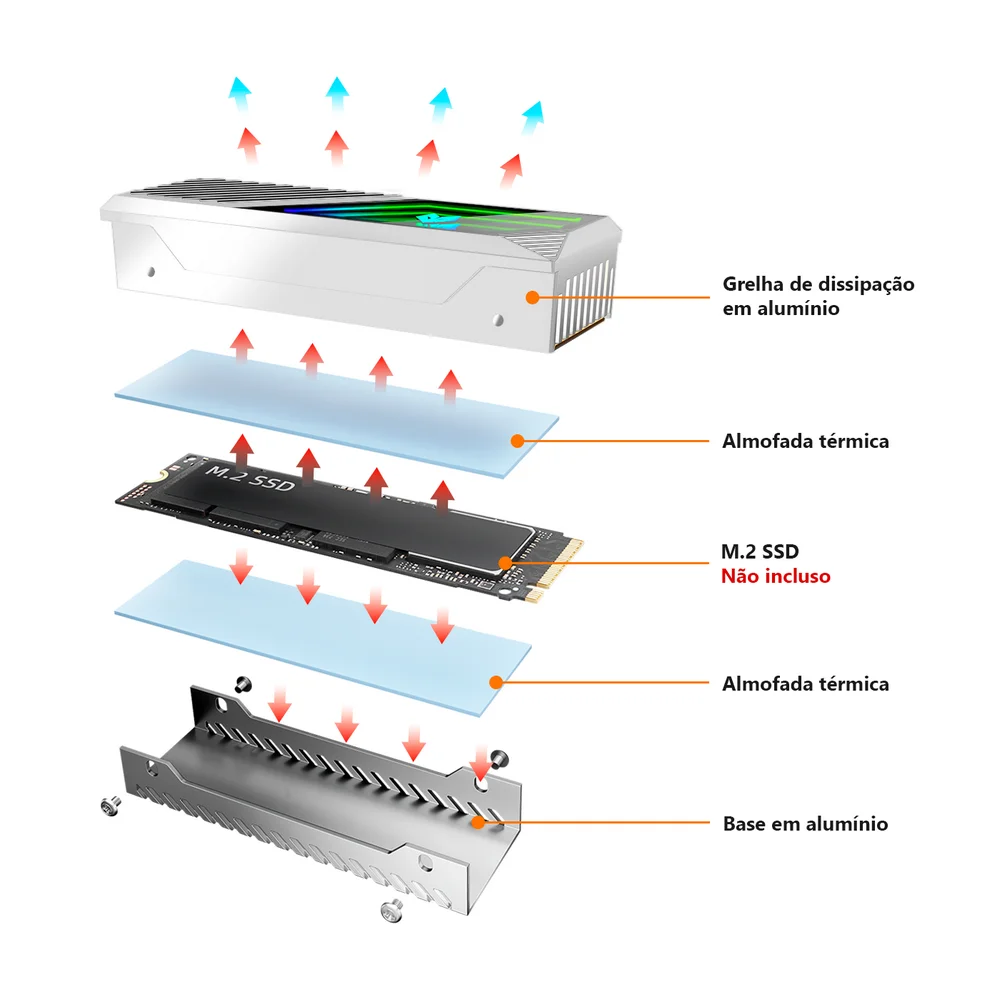 Dissipador de Calor para SSD Nvme, M.2 (2280), Branco, Com Ventilador, LED Infinito ARGB 5v 3 Pinos, Alumínio, Coolmoon CM-M2F Dissipador de Calor para SSD Nvme, M.2 (2280), Branco, Com Ventilador, LED Infinito ARGB 5v 3 Pinos, Alumínio, Coolmoon CM-M2F