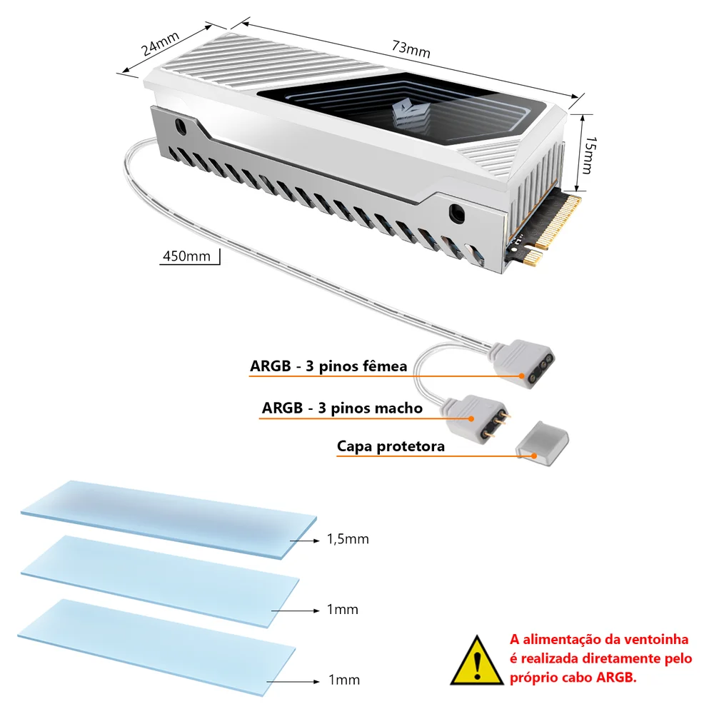 Dissipador de Calor para SSD Nvme, M.2 (2280), Branco, Com Ventilador, LED Infinito ARGB 5v 3 Pinos, Alumínio, Coolmoon CM-M2F Dissipador de Calor para SSD Nvme, M.2 (2280), Branco, Com Ventilador, LED Infinito ARGB 5v 3 Pinos, Alumínio, Coolmoon CM-M2F