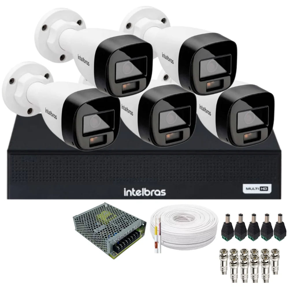 Kit 5 Câmeras Imagem Coloridas 1120b Full Color Intelbras Dvr Intelbras 08 Canais 1108-c S/hd.