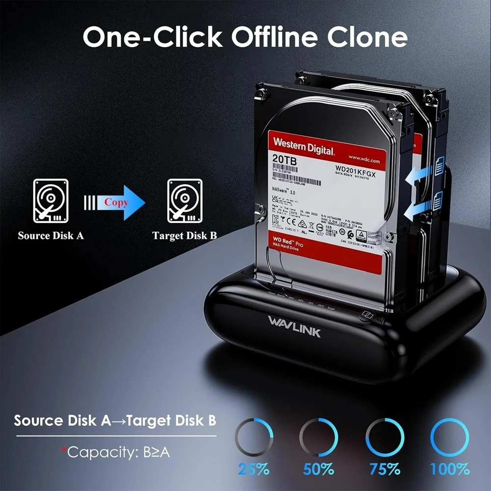Estação Encaixe Wavlink Dual Slot P/disco Rígido Preto