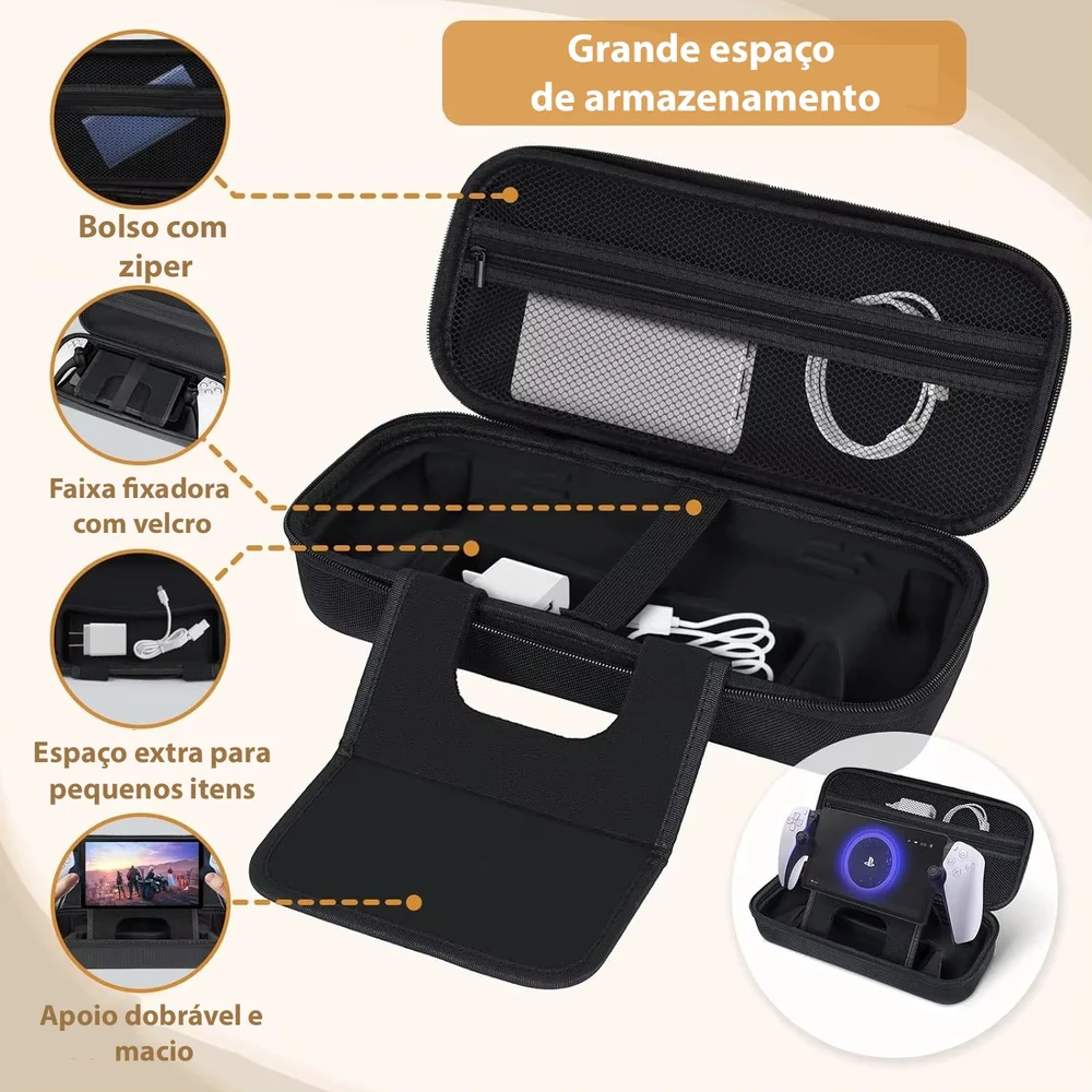 Estojo Portal Ps5 Case Suporte Bolsa Rígida Espaços Extras Estojo Portal Ps5 Case Suporte Bolsa Rígida Espaços Extras