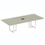 Mesa De Reunião Com Caixa De Tomada 260 X 120 Cm Pé Tubular Pe25 Mdp Nogueira Casablanca Base Branca