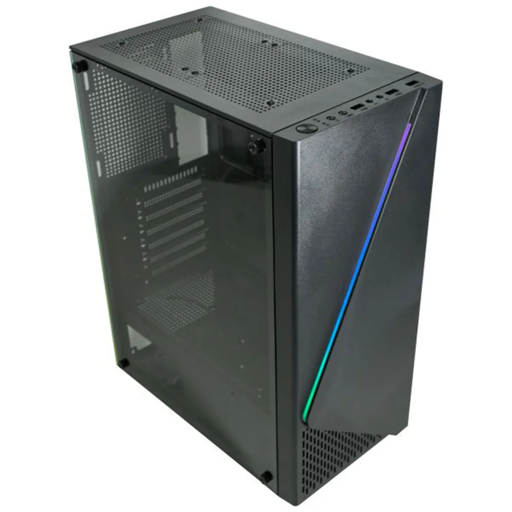 Gabinete Gamer K-mex Demon Cg-11c5, Fita LED RGB Frontal, Lateral Em Vidro Temperado, Usb 3.0, Psu Cover, Atx - Cg11c5rh0010b0x
