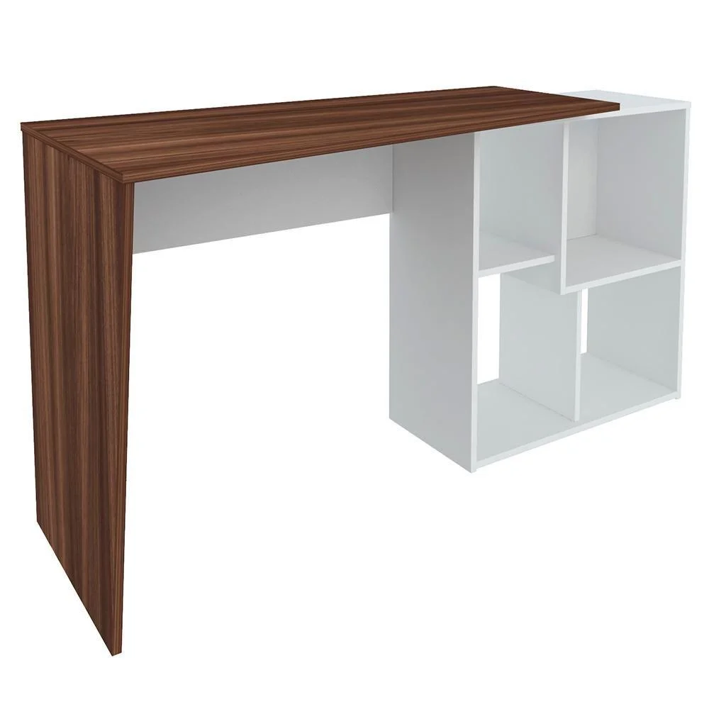 Mesa Escrivaninha 2 Em 1 Com Nichos Arbo A06 Ipê/branco