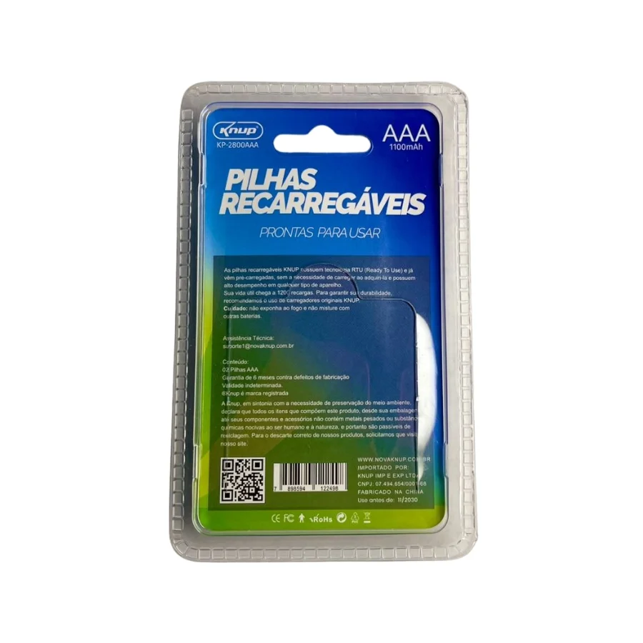 Pilha Recarregável Aaa Knup Kp-2800aaa 1100mah Blister C/2un Aaa