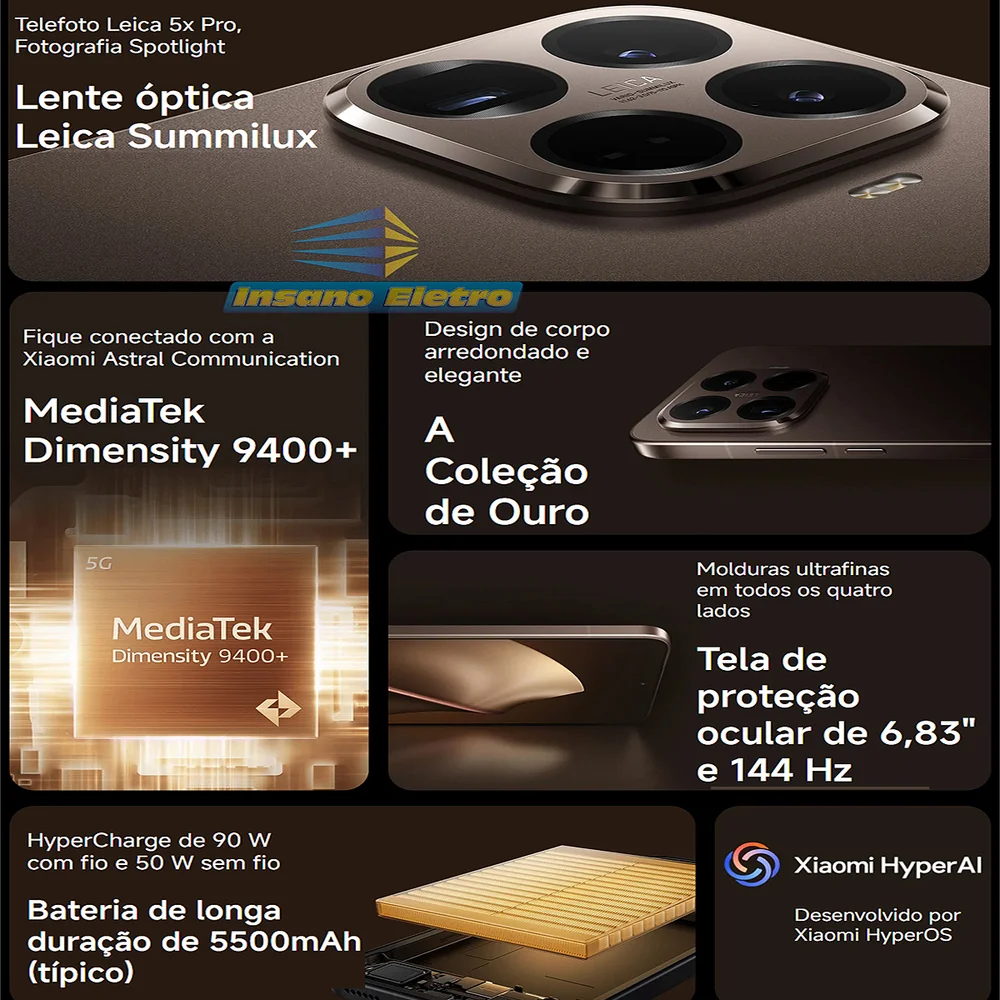 "Smartphone Xiaomi 15T Pro / 512GB / 12GB RAM / 5G / Dual SIM / NFC / Tela AMOLED 6,83"" 1,5H 144Hz / HyperCharge 90W Com Fio e 50W Sem Fio / Bateria 5.500 mAh / Câmera Tripla 50 MP Leica / Proteção Água e Poeira IP68 / Global - Cinza (Gray)" - view 3