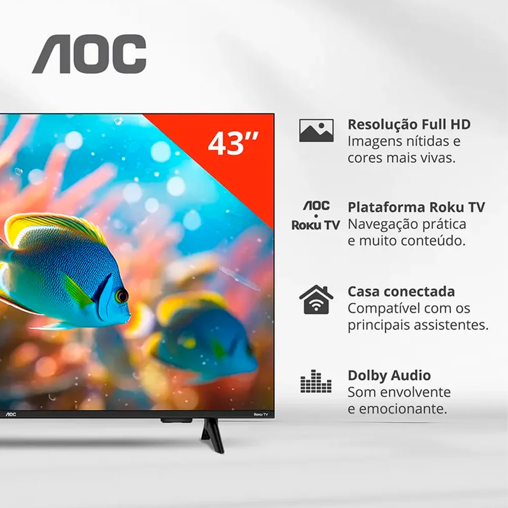 Smart Tv Aoc 43"" Roku LED Full Hd Wi-fi 43s5155/78g Bivolt - view 2