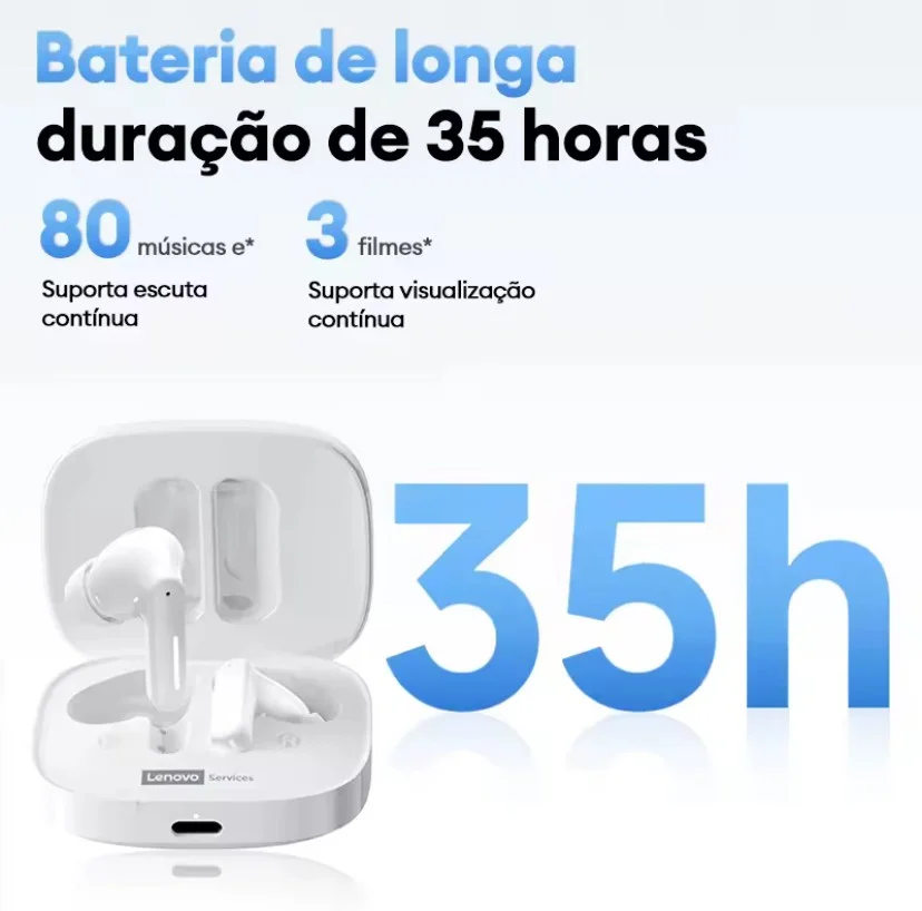 Fone De Ouvido Lenovo Services Le209 Bluetooth Cancelamento De Ruído Inteligente E Design Premium - Preto