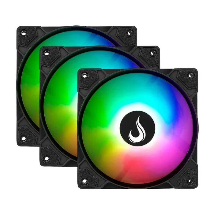 Kit c/3 Ventoinhas Gamer Rise Mode X Led Rainbow Black 120mm 1200 RPM - RM-XLD-01-RBW Kit c/3 Ventoinhas Gamer Rise Mode X Led Rainbow Black 120mm 1200 RPM - RM-XLD-01-RBW