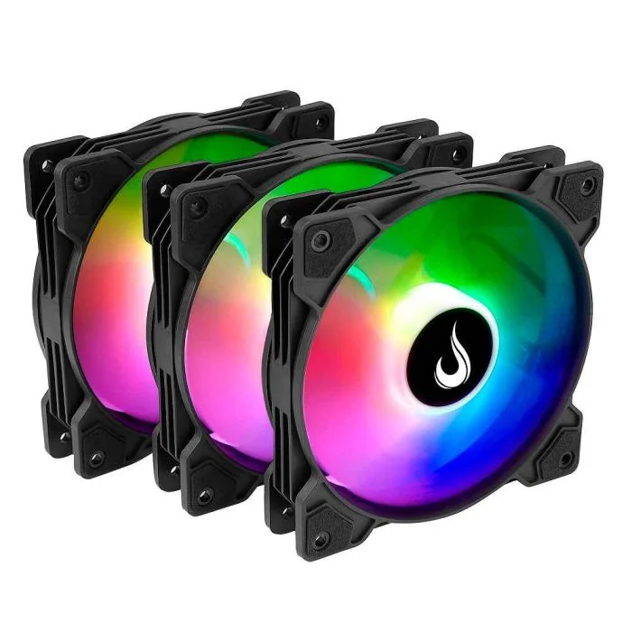 Kit c/3 Ventoinhas Gamer Rise Mode X Led Rainbow Black 120mm 1200 RPM - RM-XLD-01-RBW Kit c/3 Ventoinhas Gamer Rise Mode X Led Rainbow Black 120mm 1200 RPM - RM-XLD-01-RBW