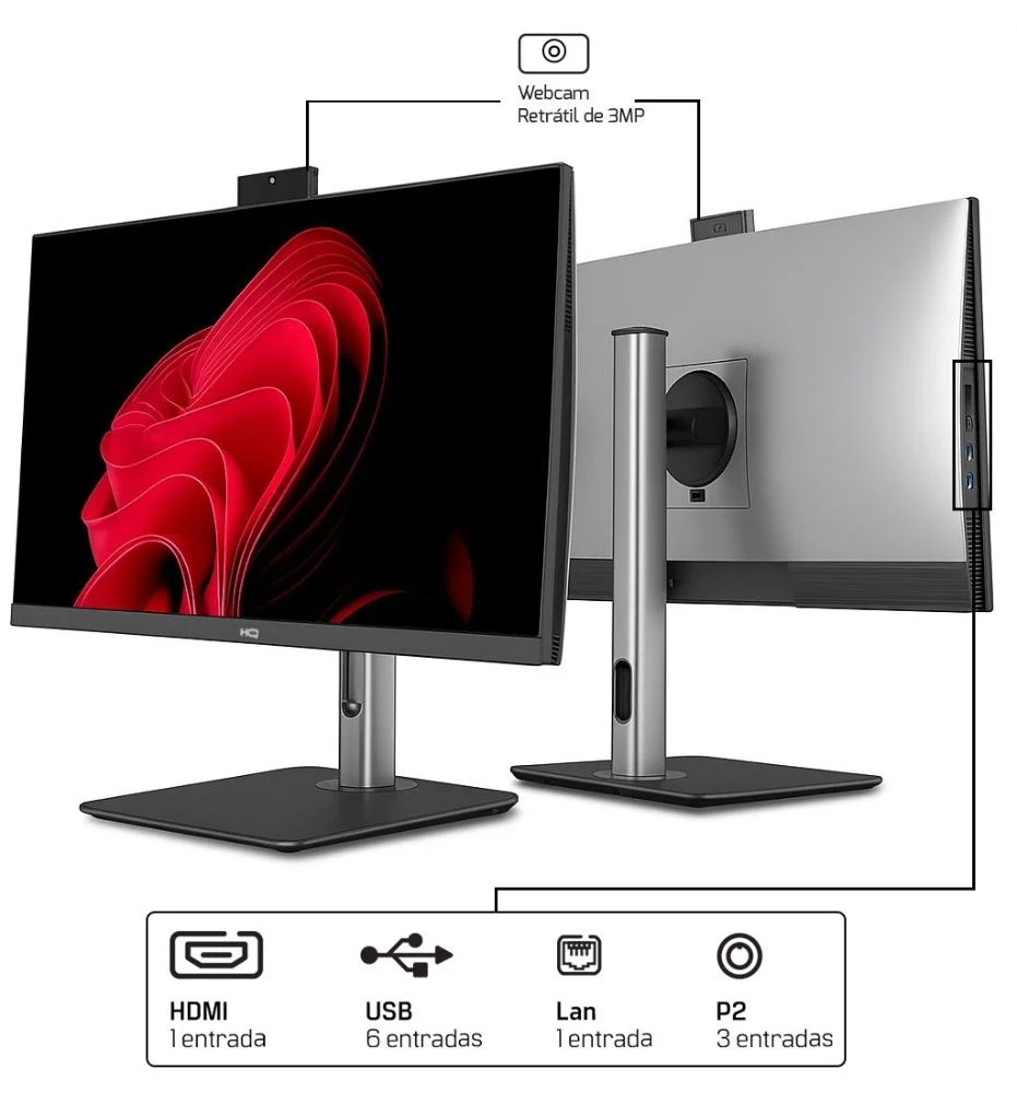 "Computador All In One 24"", Intel Core i5 11400 11ª Geração, 8GB Ddr4, SSD 512gb, WINDOWS 11  , Webcam, Wifi, Bluetooth, Hq Silver Aihqp-010" em Campinas - foto 3