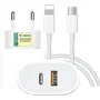 Carregador Turbo 25w Compatível Iphone X Xr 8 11 12 13 14 Plus Pro Max Ipad Duas Entradas Usb E Usb-c Tipo C Com Cabo Tipo C Lightning Carga Rápida Tecnologia Power Duo