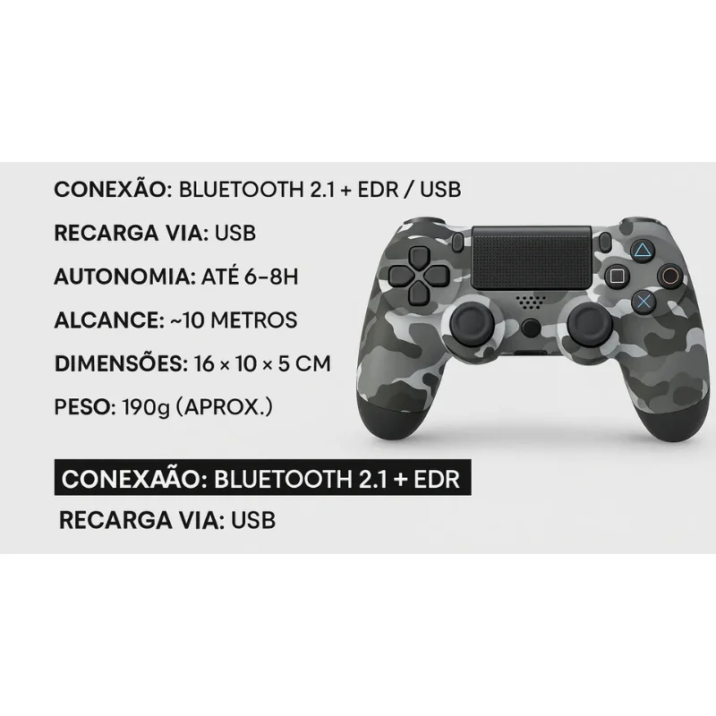 Controle Sem Fio Compatível Com Play4 Ps4 Playstation 4 / Slim / Pro / PC E Smart Tvs Samsung Urban Camuflado Controle Sem Fio Compatível Com Play4 Ps4 Playstation 4 / Slim / Pro / PC E Smart Tvs Samsung Urban Camuflado