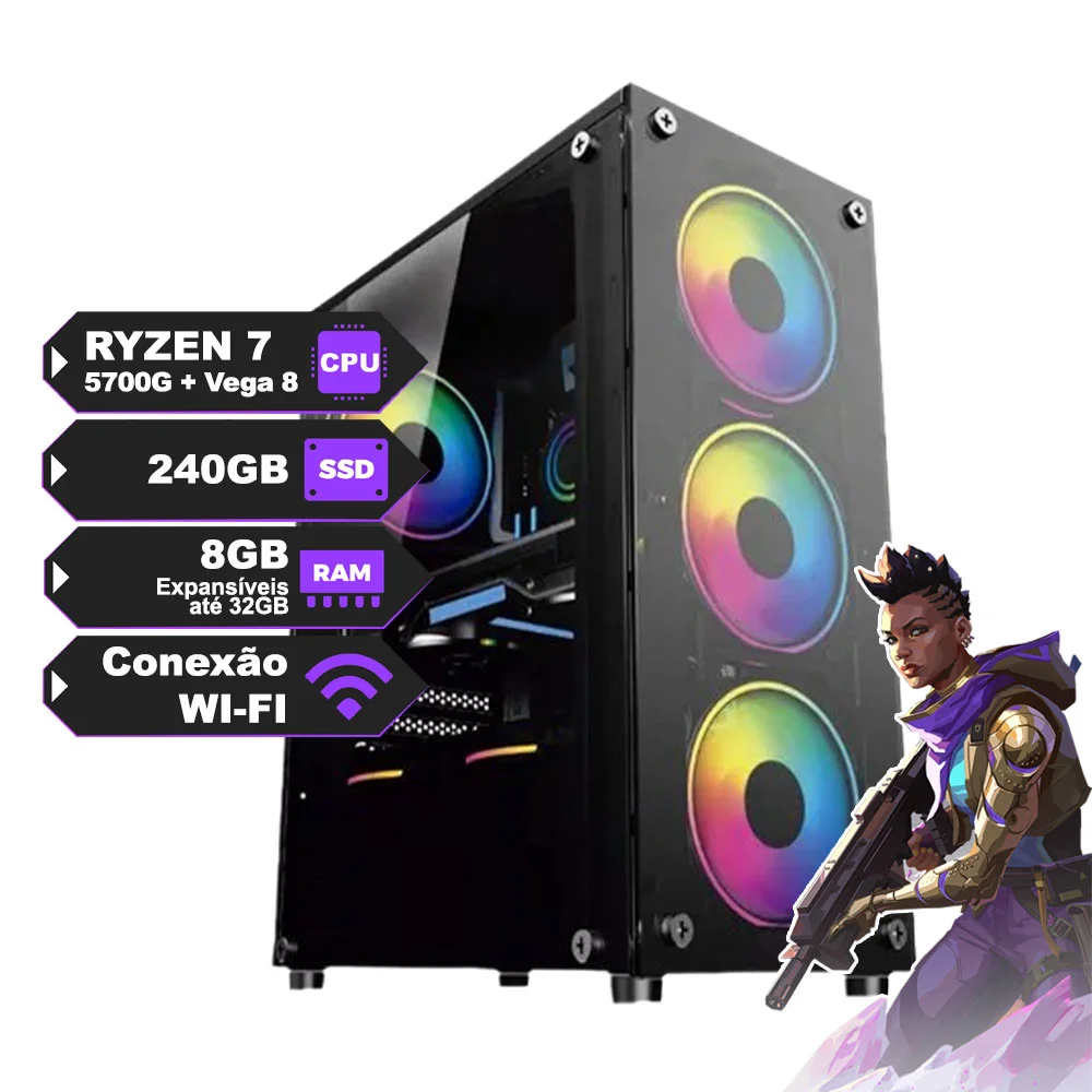 PC Gamer Ryzen 7 5700g c Placa de Vídeo Integrada
